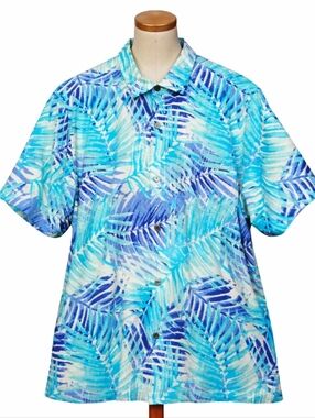 Tommy Bahama Island Zones San Juan Fronds Silk Blend Shirt in Pool Party Blue XL